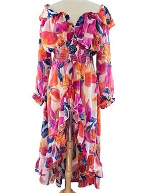 Ashley Stewart Multicolor Floral Semi Sheer Hi-Low Duster Top/Dress Size18/20